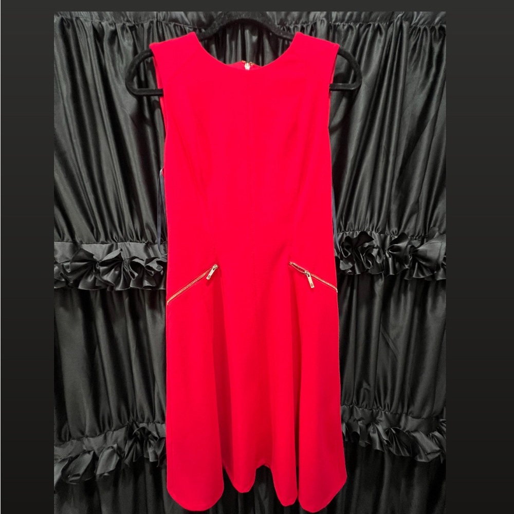Tommy Hilfiger Red Flare Dress with Gold Zippers